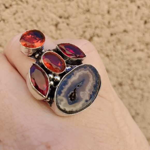 New Solar Agate and Garnet 925 Silver Ring. - Picture 10 of 16